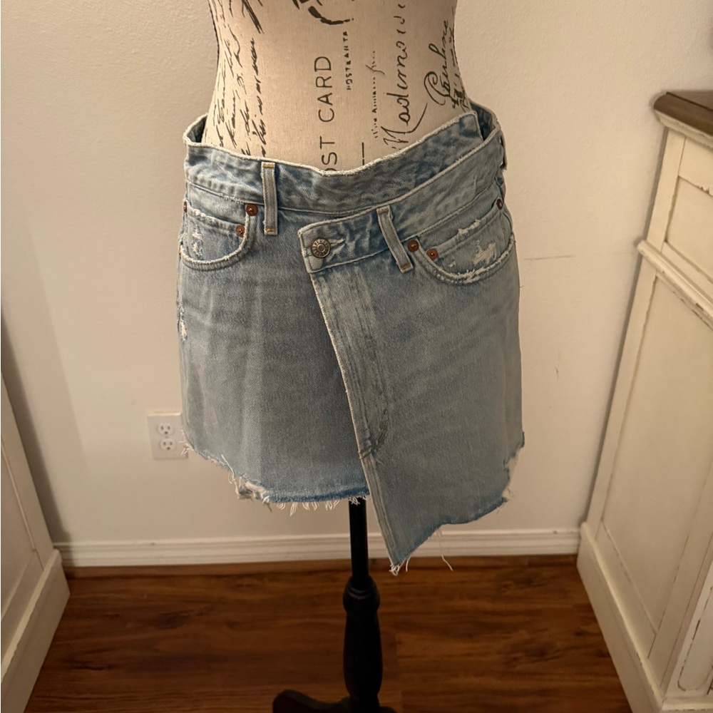 Agolde Light Blue Asymmetrical Denim Skirt